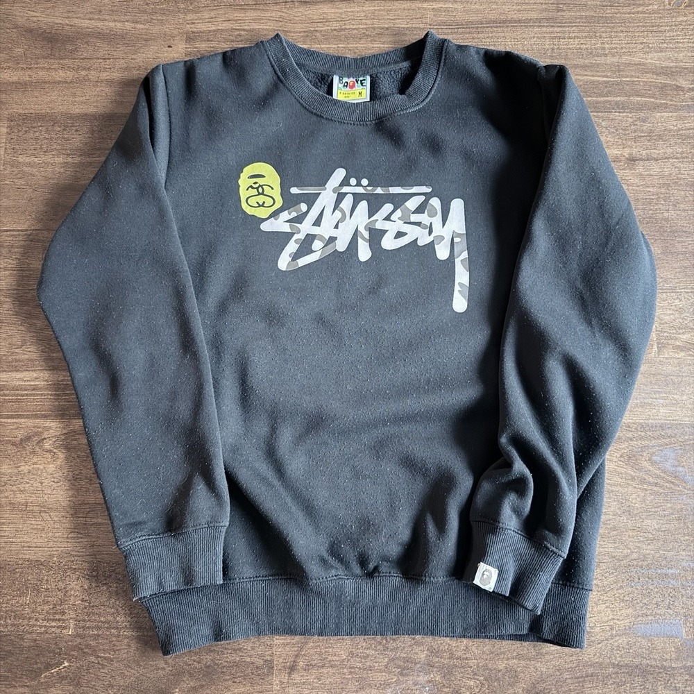 BAPE x Stussy Collab Shark Crewneck Sweatshirt Men's M Streetwear Hype Y2K Urban